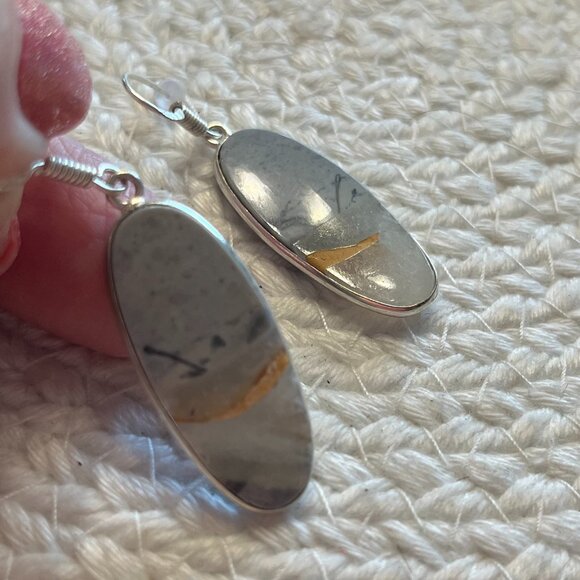 Natural MALIGANO JASPER Handmade Sterling 925 Dangle Earrings #948D - Picture 2 of 3